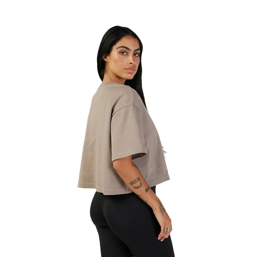 Fox Womens Wordmark Os Crop Tee - Taupe
