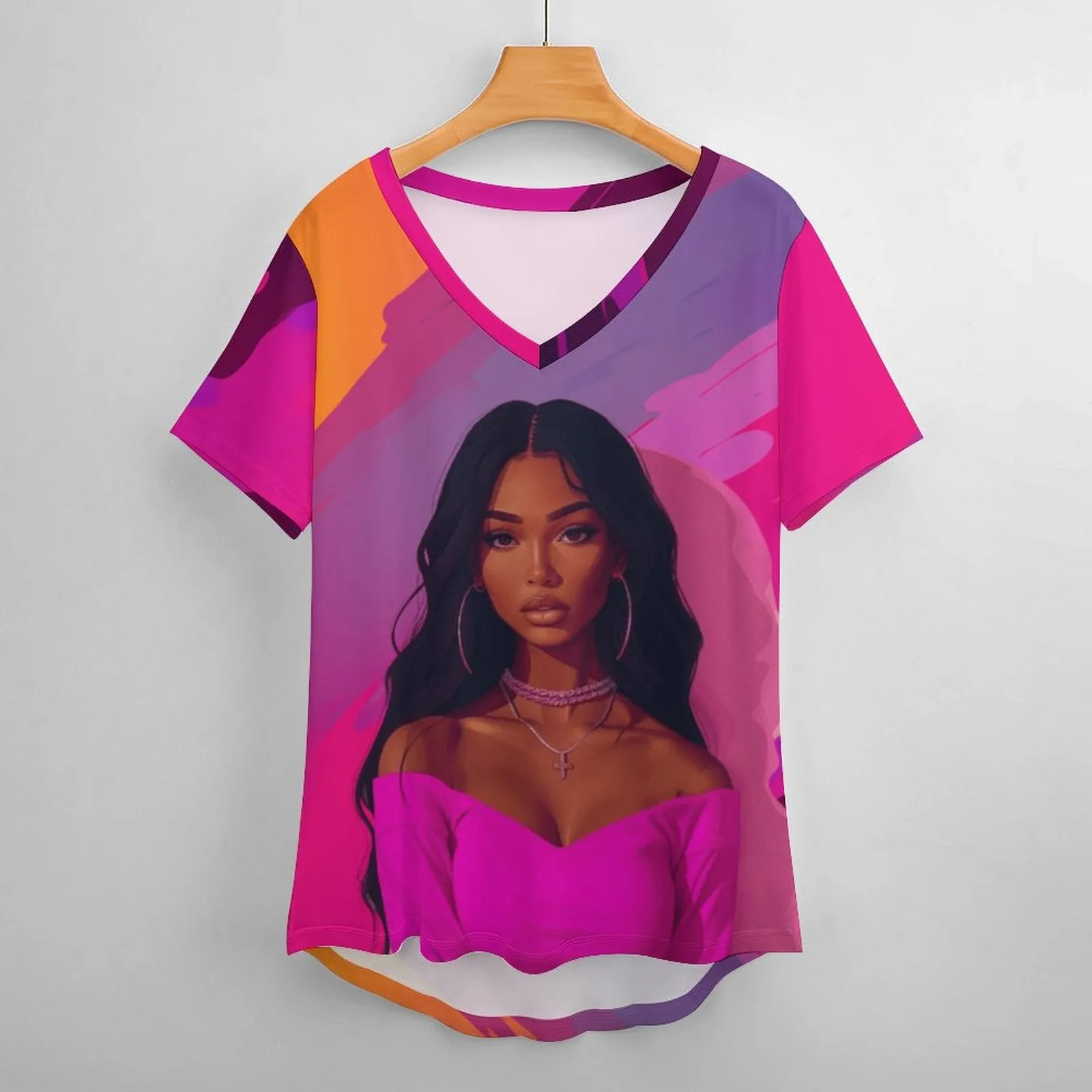 Fuchsia Finesse Women's V-Neck T-Shirt