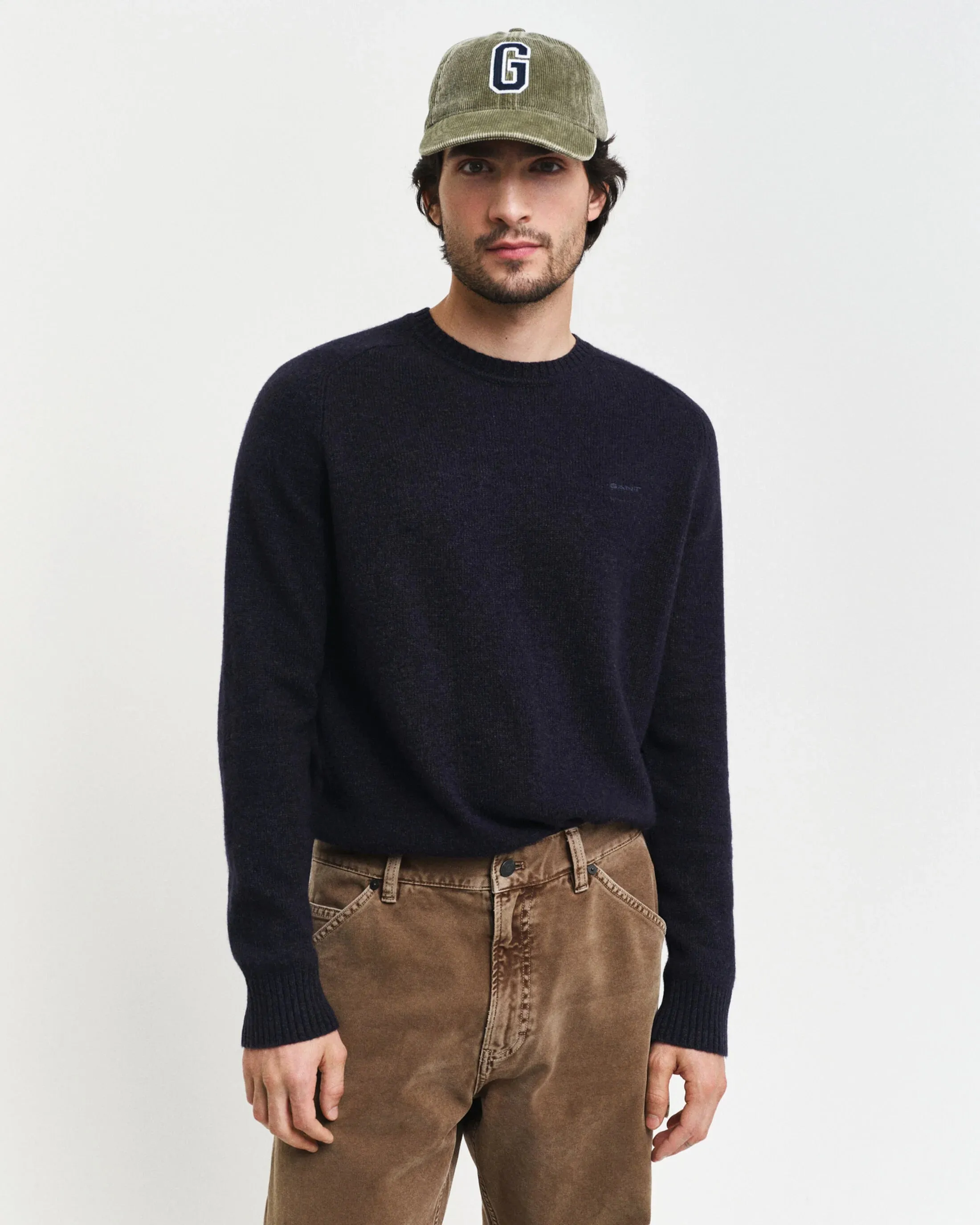 Gant Mens Wool blend crew neck - Hazlenut or navy