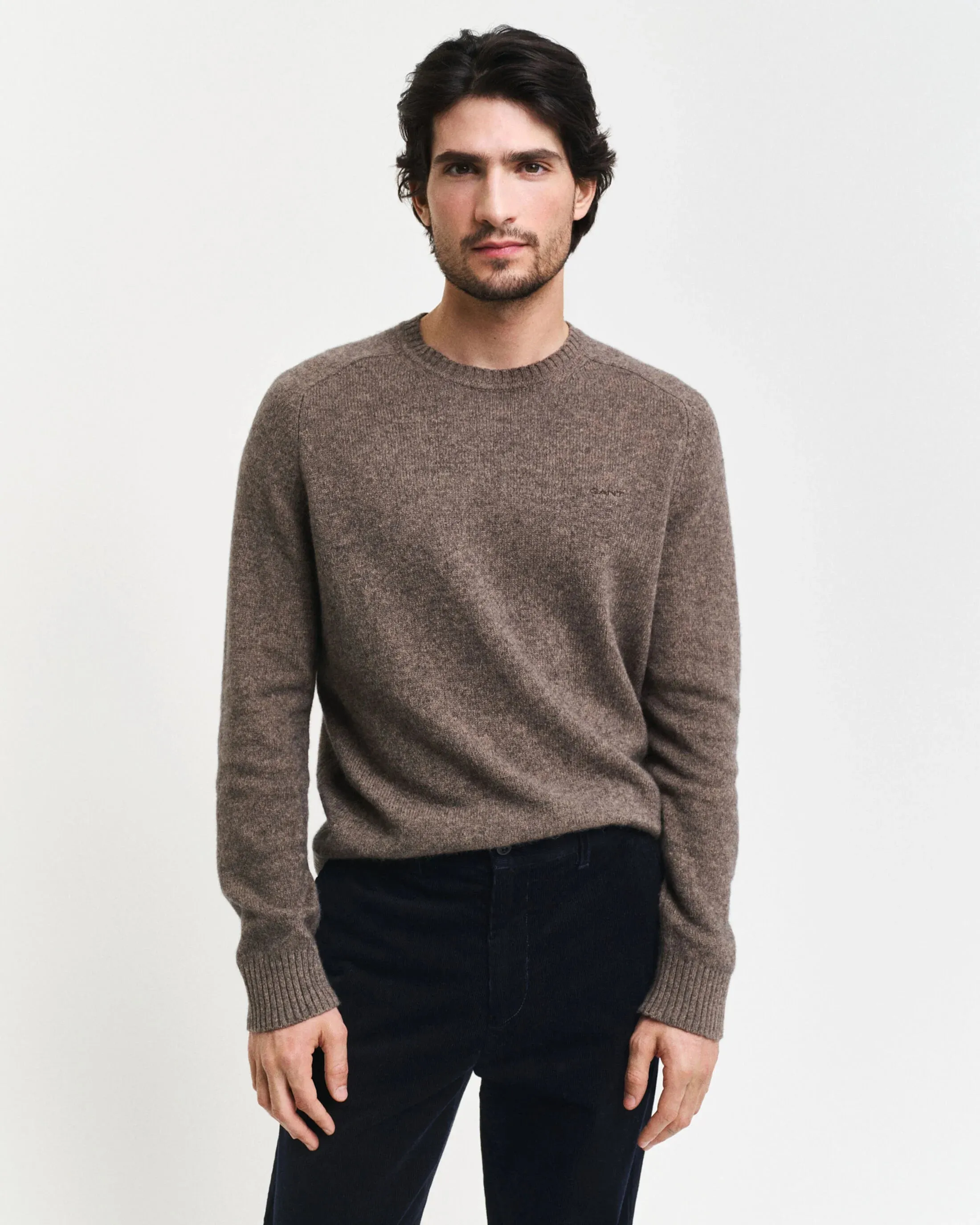 Gant Mens Wool blend crew neck - Hazlenut or navy