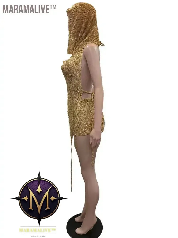 Glitter Sequins Crochet Hoodie Crop Top And Matching Shorts Set Co Ord Sets For Women Knit Trakcksuits Rave Outfits