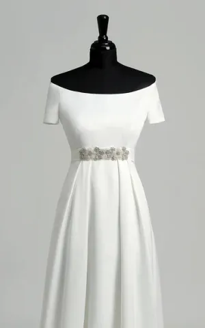 Graceful Off-the-shoulder A-line Beaded Satin Wedding Dress