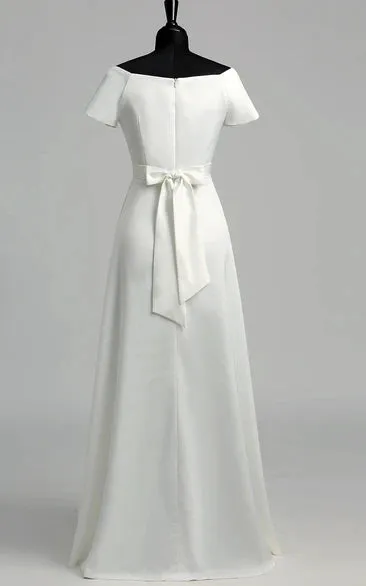 Graceful Off-the-shoulder A-line Beaded Satin Wedding Dress