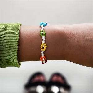 Green & Yellow Rainbow Beaded Floral Bracelet