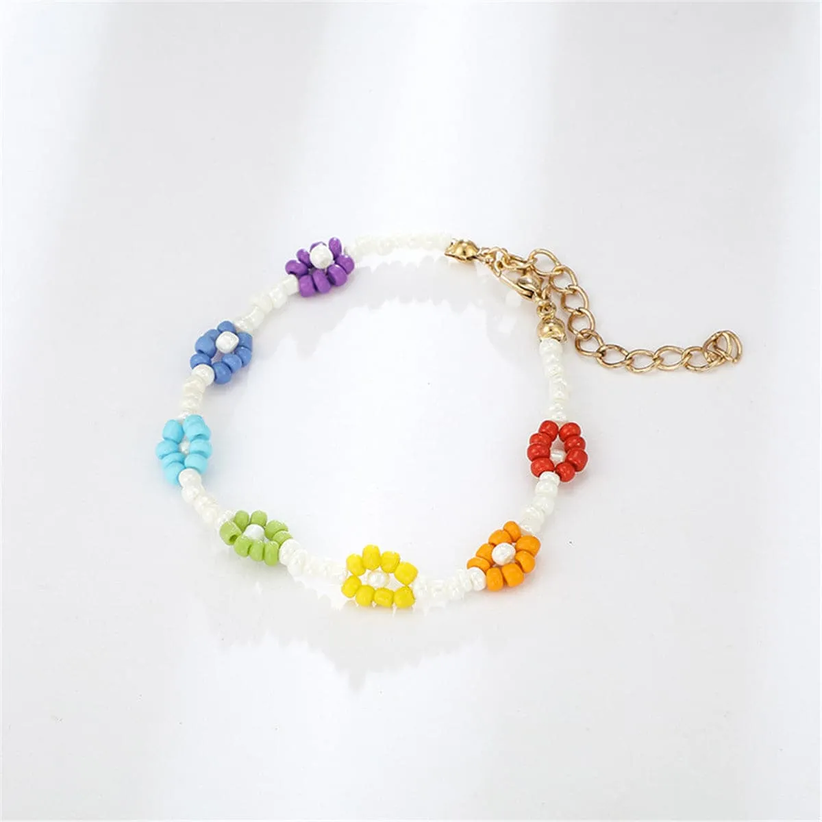 Green & Yellow Rainbow Beaded Floral Bracelet