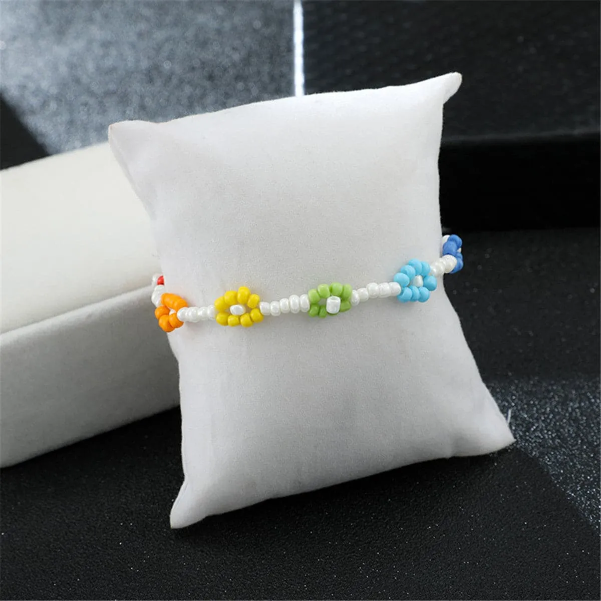Green & Yellow Rainbow Beaded Floral Bracelet