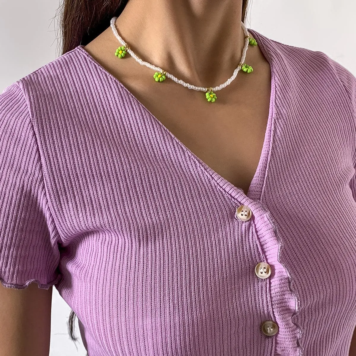 Green Howlite & 18K Gold-Plated Mum Beaded Station Choker Necklace
