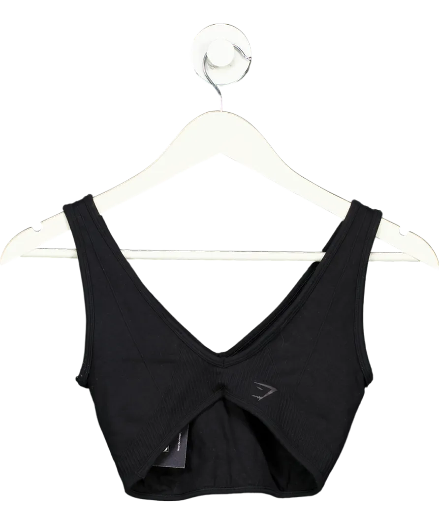 gymshark Black V Neck Crop Top UK S