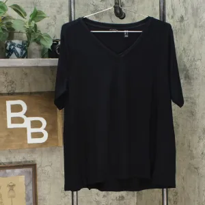 H by Halston Essentials Women's Forward Notch Detail V Neck Top Black Medium