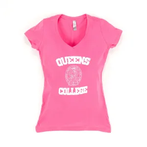Hot Pink V-neck Ladies T-shirts