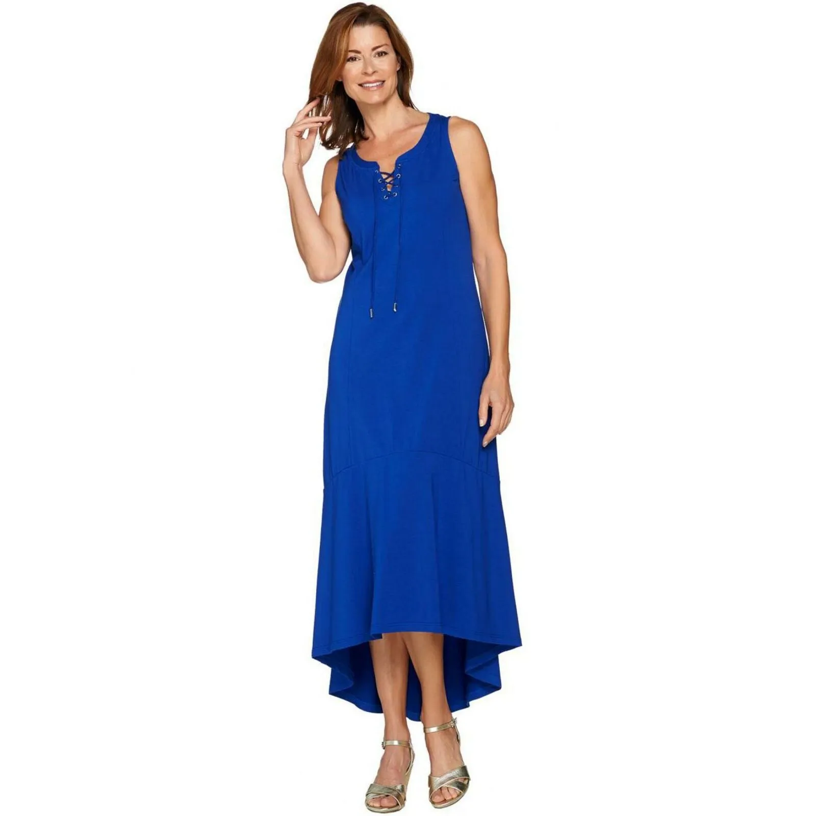 Isaac Mizrahi Live! Women's Lace Up Hi-low Hem Maxi Dress Ink Medium