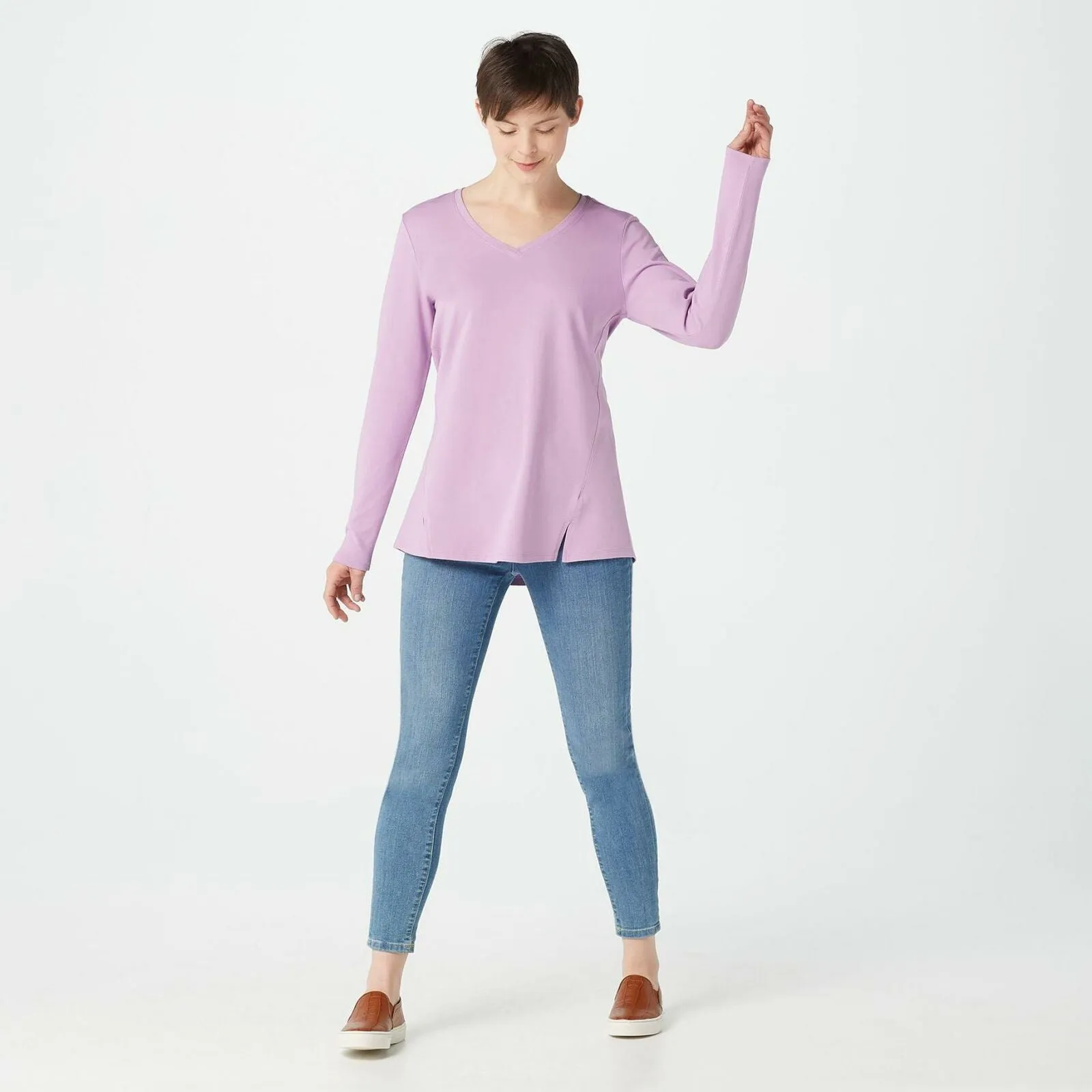 Isaac Mizrahi Live! Women's V-Neck Forward Seam Knit Top