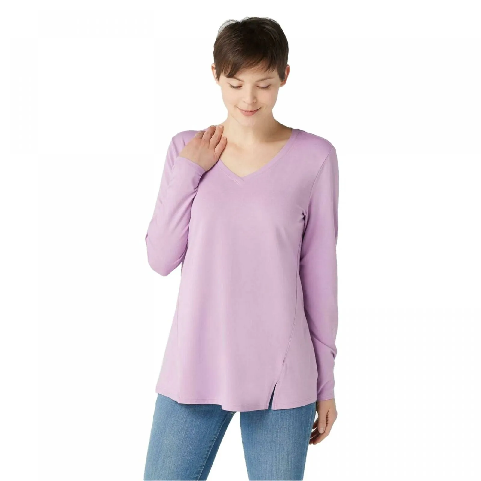 Isaac Mizrahi Live! Women's V-Neck Forward Seam Knit Top