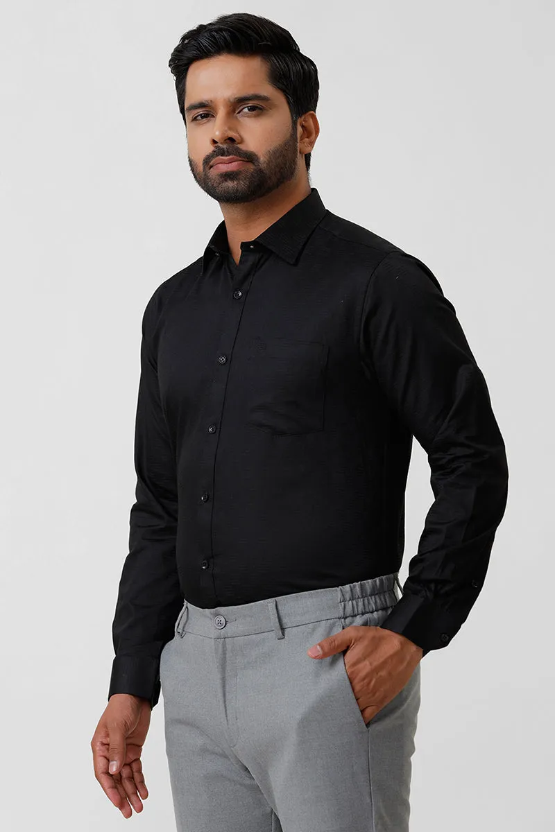 Italian Dobby - Black Embossed Line Formal Shirts For Men | Ariser