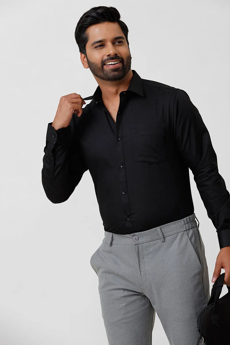 Italian Dobby - Black Embossed Line Formal Shirts For Men | Ariser