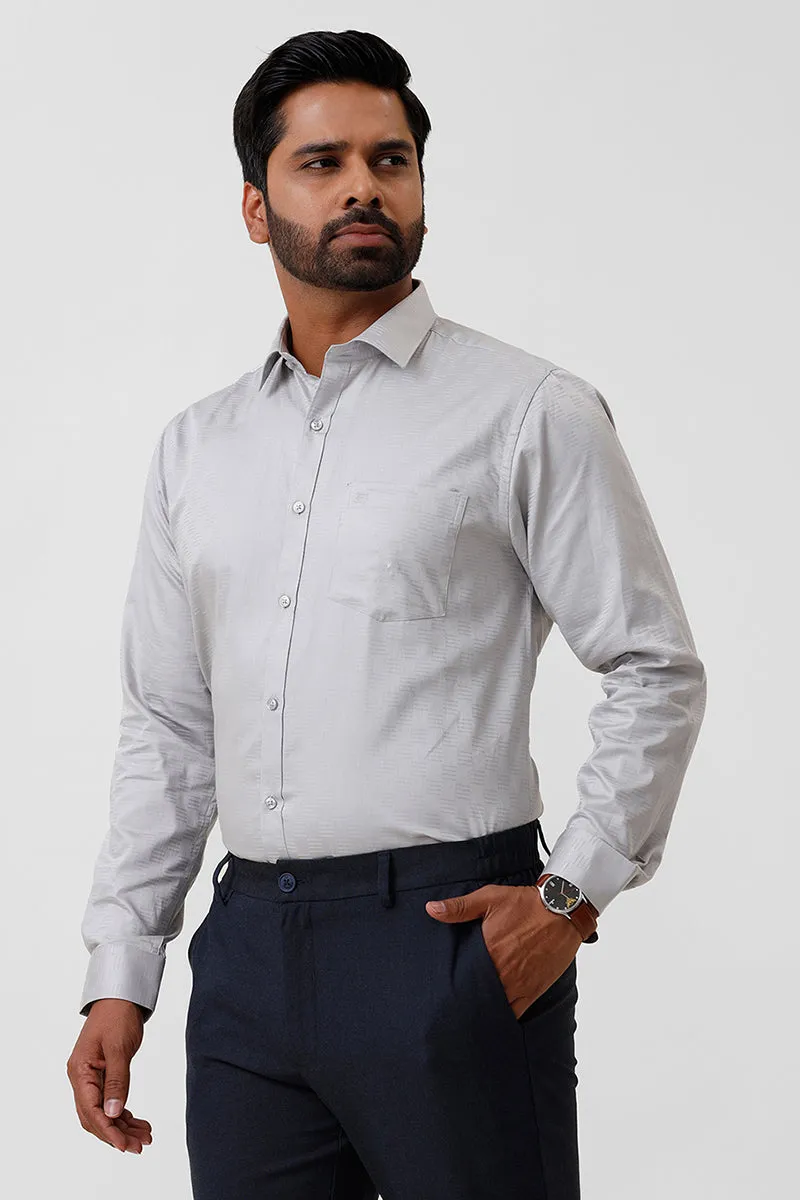 Italian Dobby - Steel Gray Embossed Line Formal Shirts For Men | Ariser