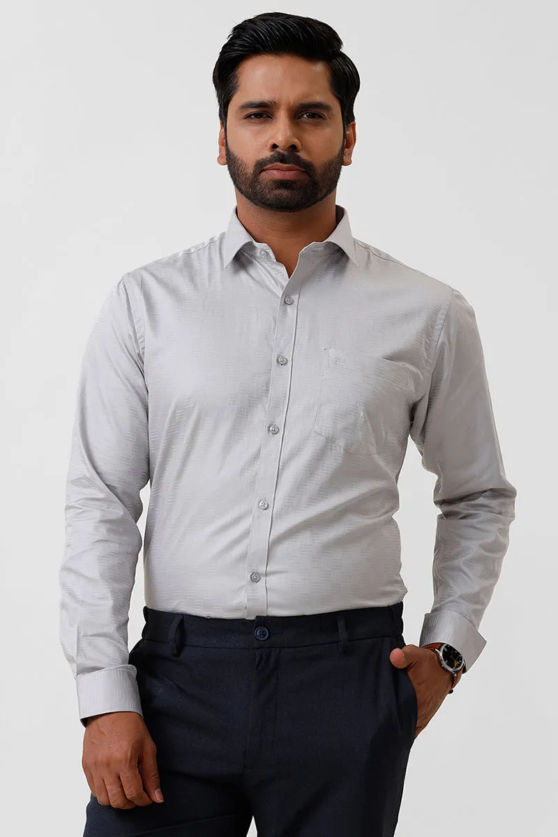 Italian Dobby - Steel Gray Embossed Line Formal Shirts For Men | Ariser