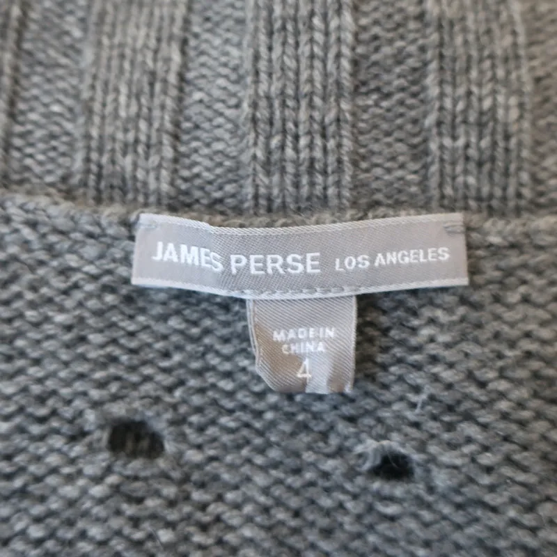 James Perse Short Sleeve Cardigan Gray Wool-Cashmere Size 4 Belted Sweater