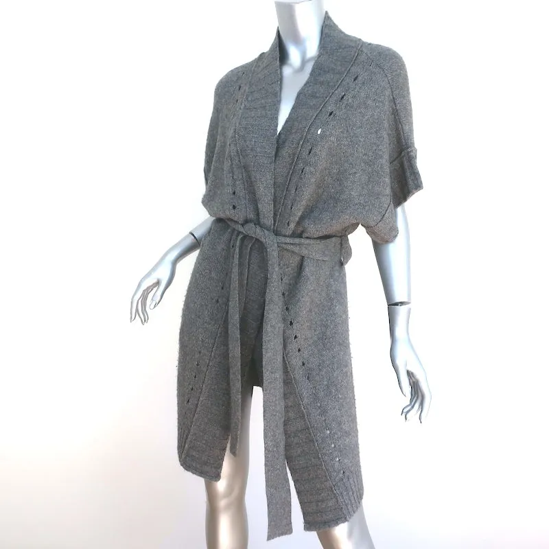 James Perse Short Sleeve Cardigan Gray Wool-Cashmere Size 4 Belted Sweater