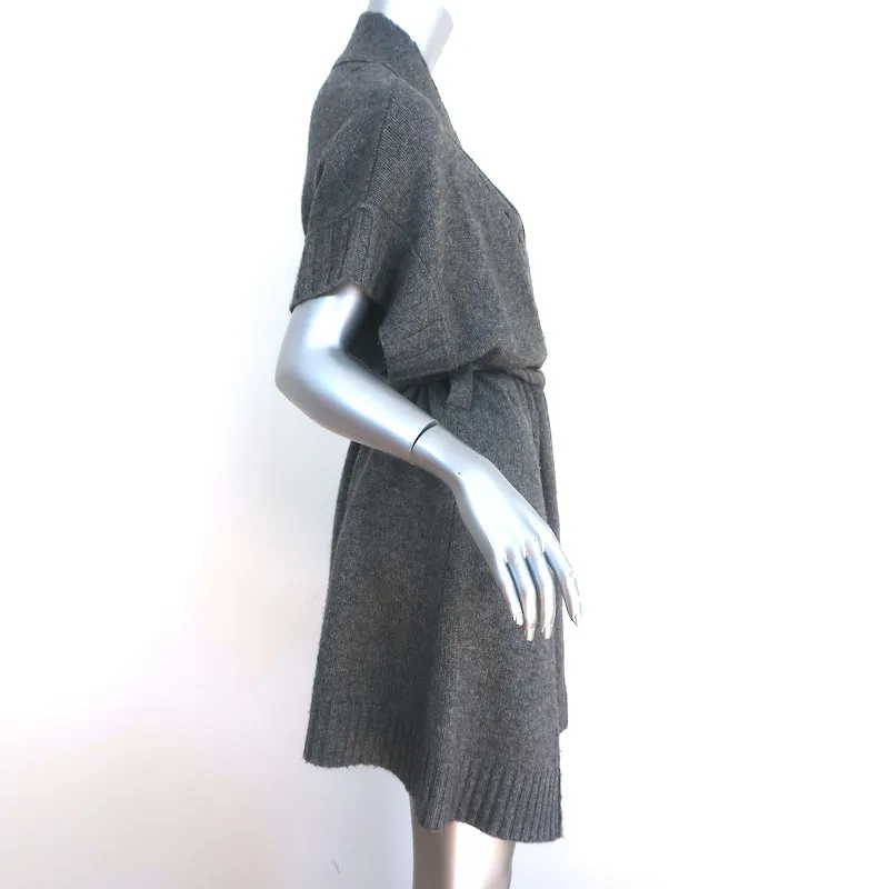 James Perse Short Sleeve Cardigan Gray Wool-Cashmere Size 4 Belted Sweater