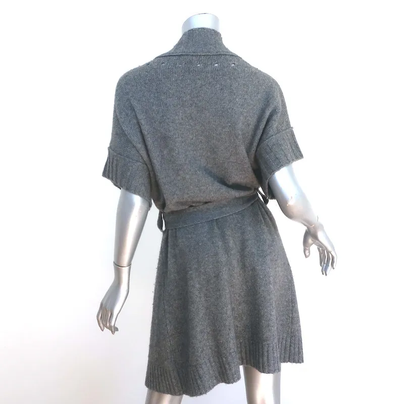 James Perse Short Sleeve Cardigan Gray Wool-Cashmere Size 4 Belted Sweater