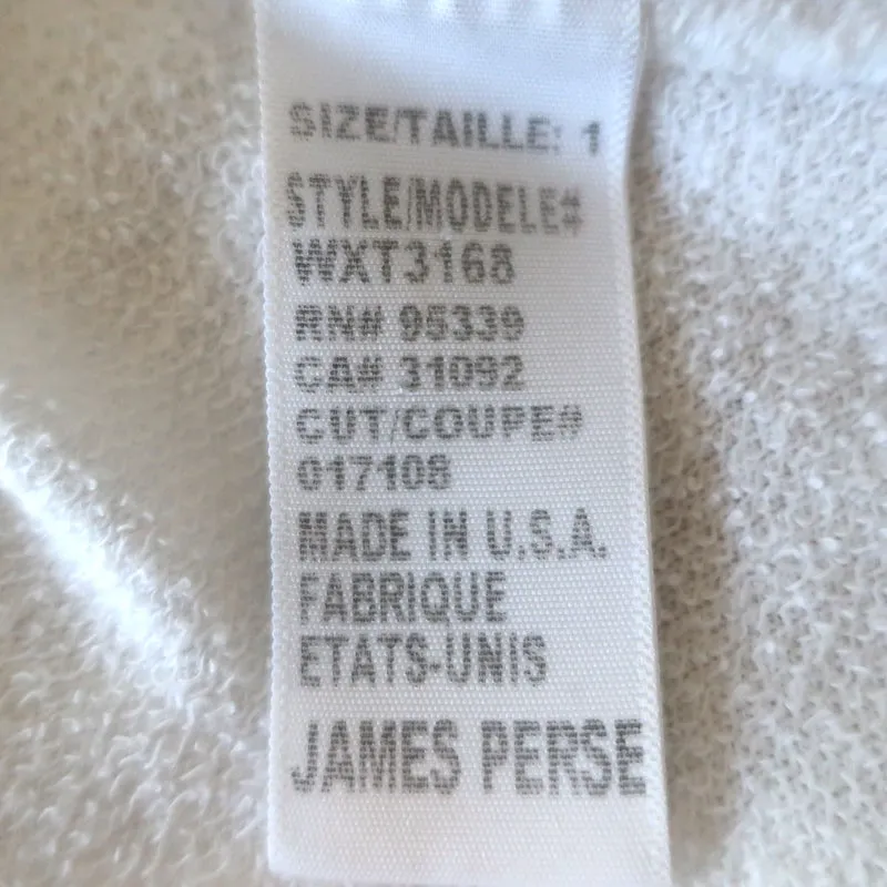 James Perse Vintage Fleece Raglan Sweatshirt White Size 1