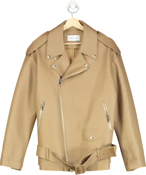 JANE & TASH Beige Oversized Belted Leather Jacket UK M