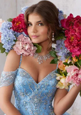 Jeweled Beading on a Split Front Tulle Ballgown