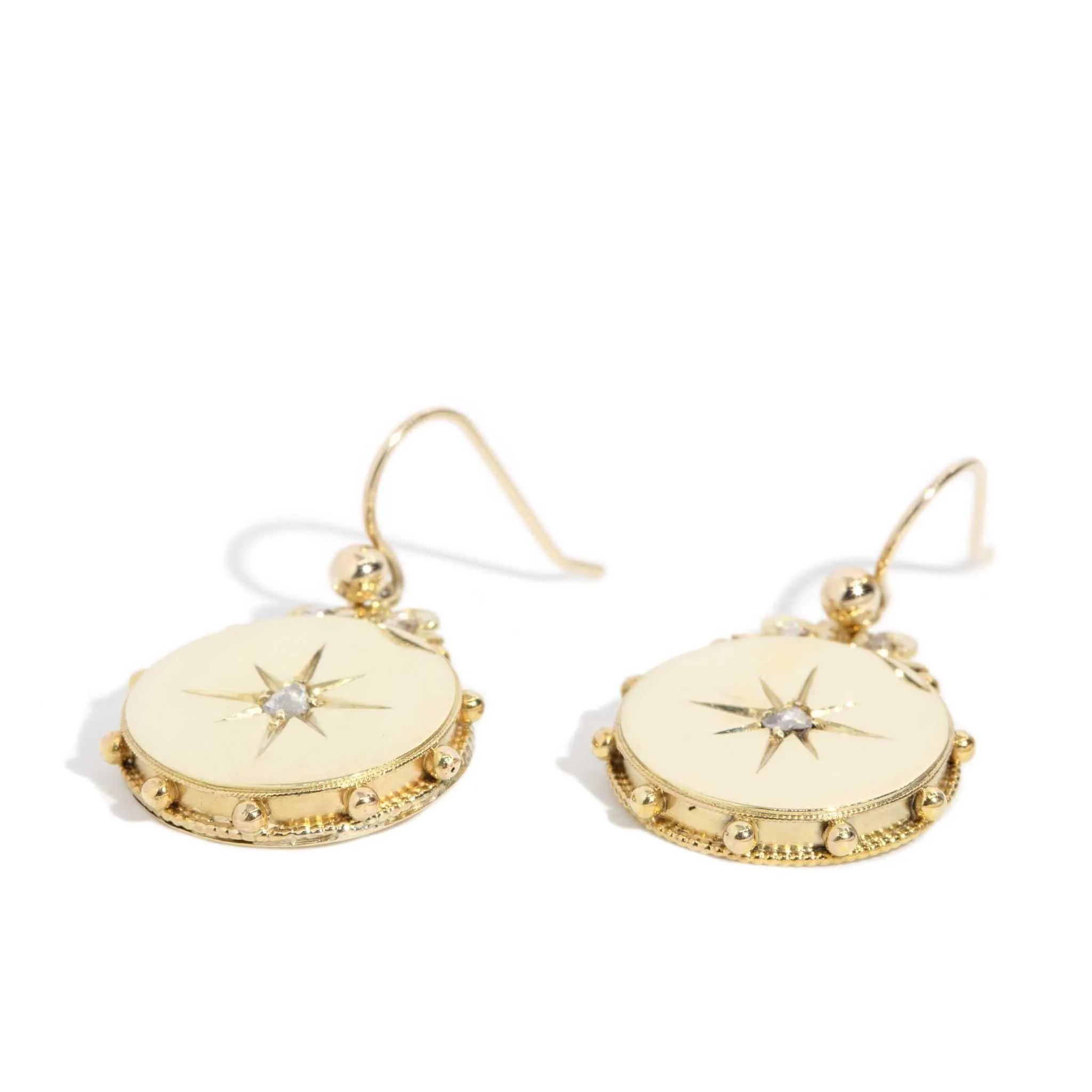 Leah 1930s Rose Cut Diamond Hook Earrings 15ct Gold