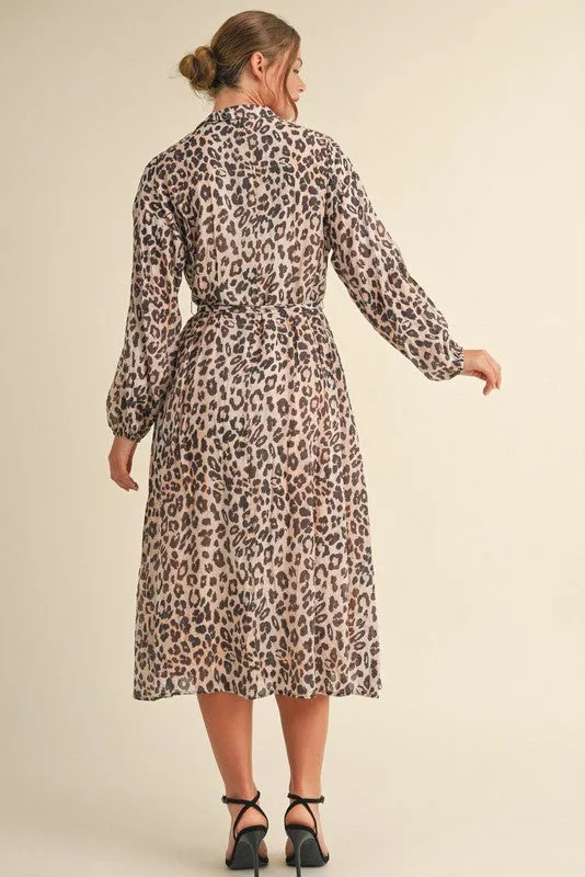 Leopard Chiffon Midi Dress