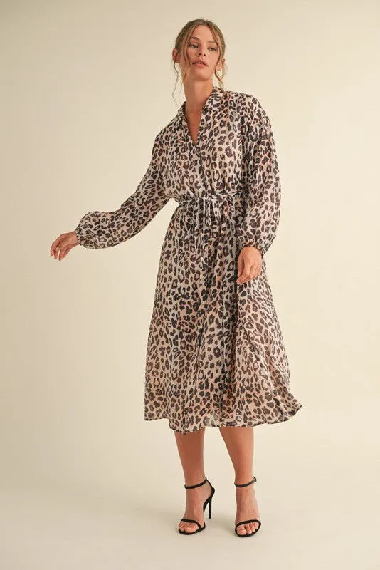 Leopard Chiffon Midi Dress