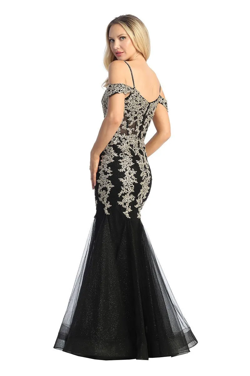 LF 7745 - Beaded Lace Embellished Fit & Flare Prom Gown with Sheer Corset Bodice & Tulle Skirt