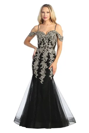 LF 7745 - Beaded Lace Embellished Fit & Flare Prom Gown with Sheer Corset Bodice & Tulle Skirt