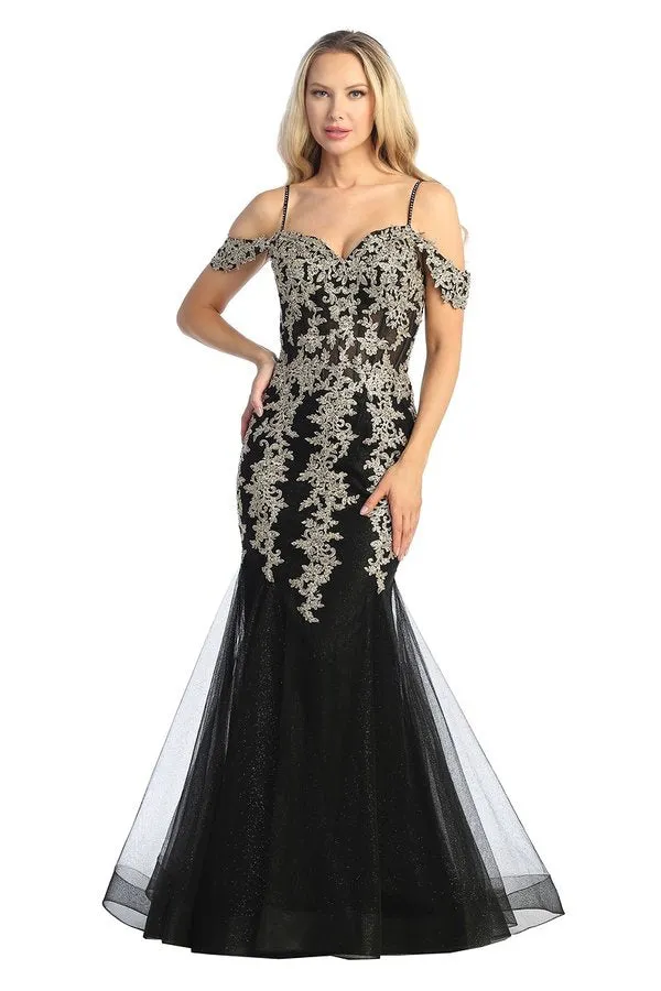 LF 7745 - Beaded Lace Embellished Fit & Flare Prom Gown with Sheer Corset Bodice & Tulle Skirt