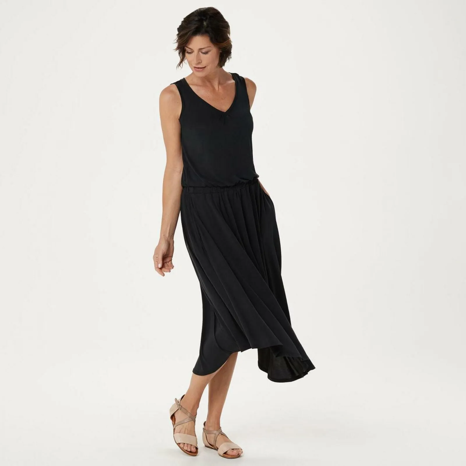 Lisa Rinna Collection Women's Asymmetric Hem Tank Dress Black XL