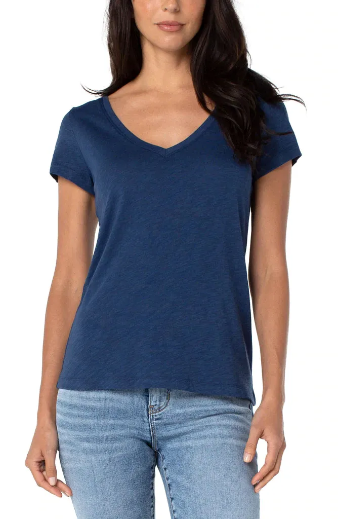 Liverpool V Neck Slim Fit Slub Knit Tee
