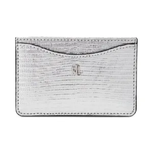 Lizard Embossed Slim Card Case Medium Silver