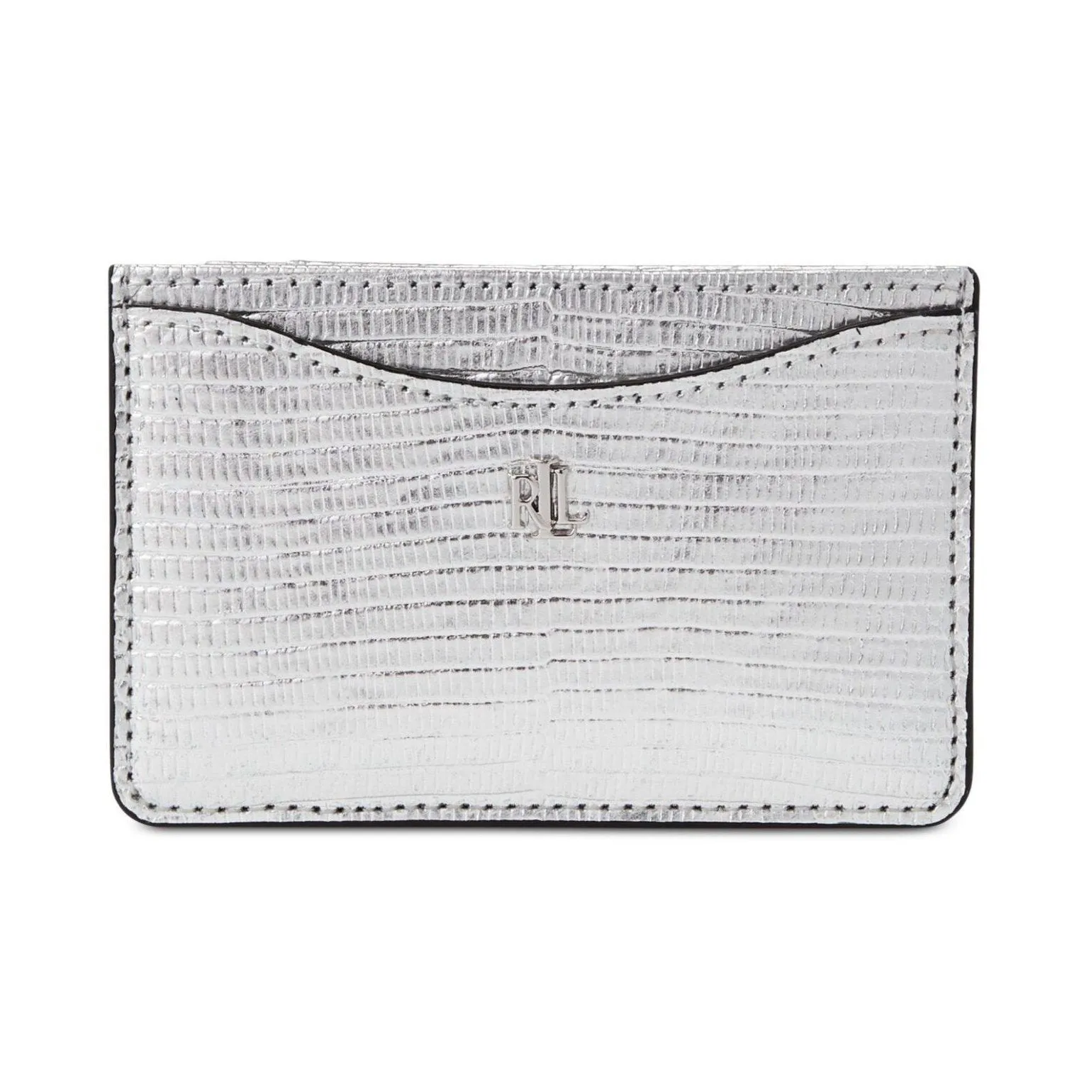 Lizard Embossed Slim Card Case Medium Silver