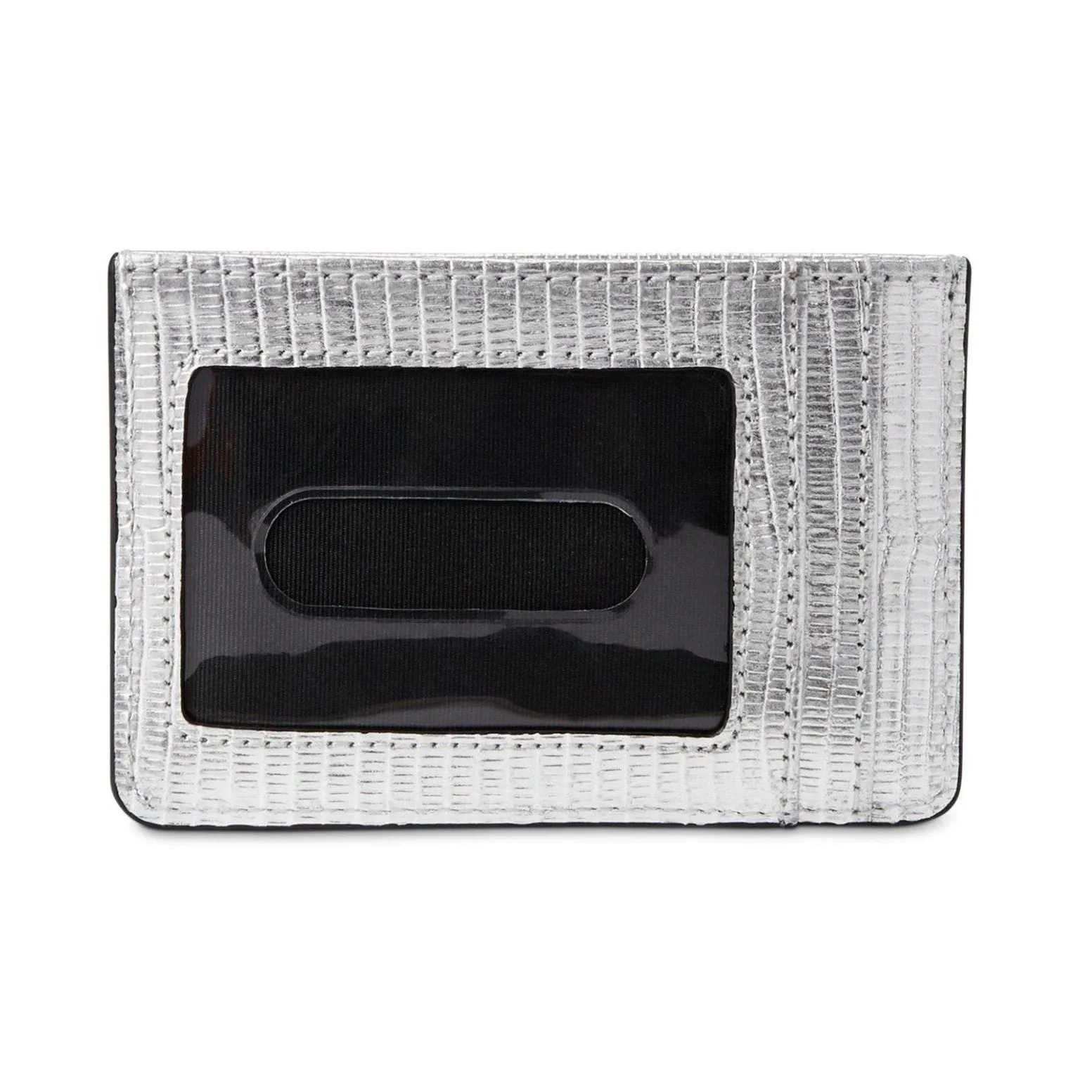 Lizard Embossed Slim Card Case Medium Silver