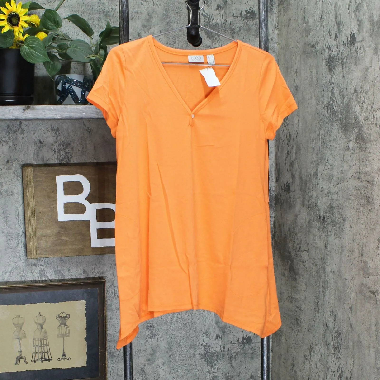 LOGO by Lori Goldstein Women's Knit Top With V-Neck and Sharkbite Hem