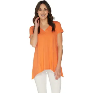 LOGO by Lori Goldstein Women's Knit Top With V-Neck and Sharkbite Hem