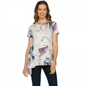 LOGO by Lori Goldstein Women's Printed Knit Top With Asymmetric Hem