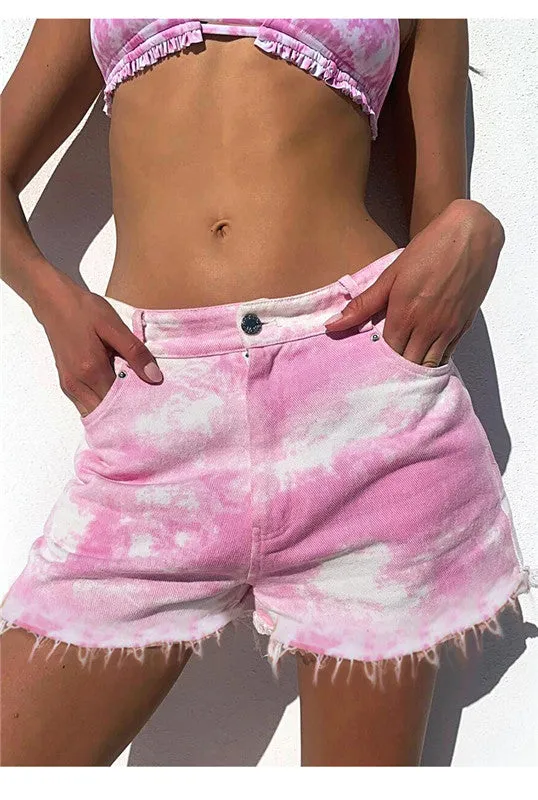 Loose Women's Low Waist Tie-dye Ripped Denim Shorts