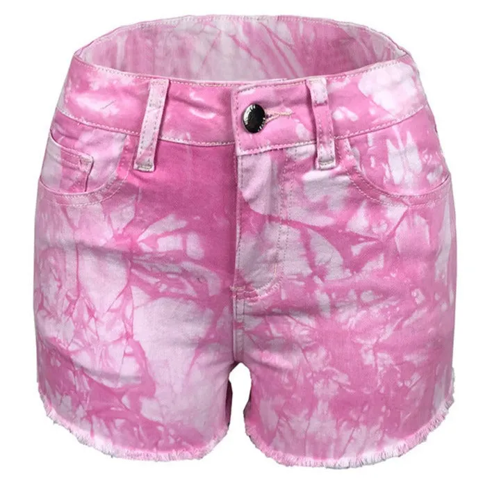 Loose Women's Low Waist Tie-dye Ripped Denim Shorts