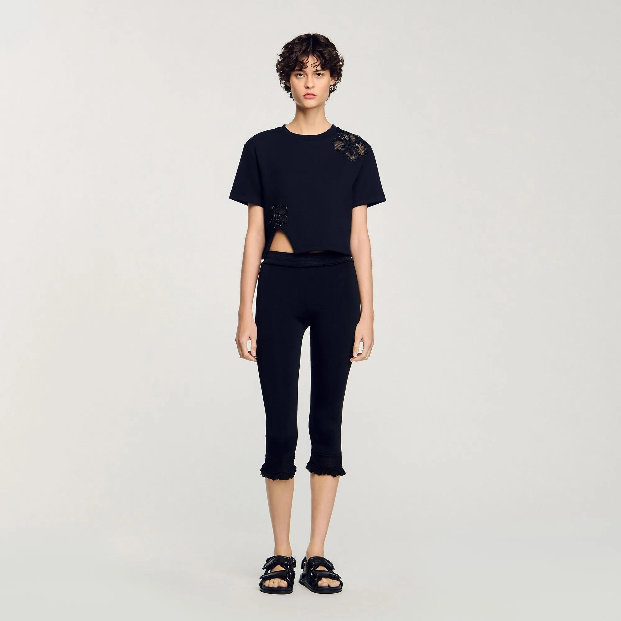 Macha Floral Embroidery T-Shirt Black