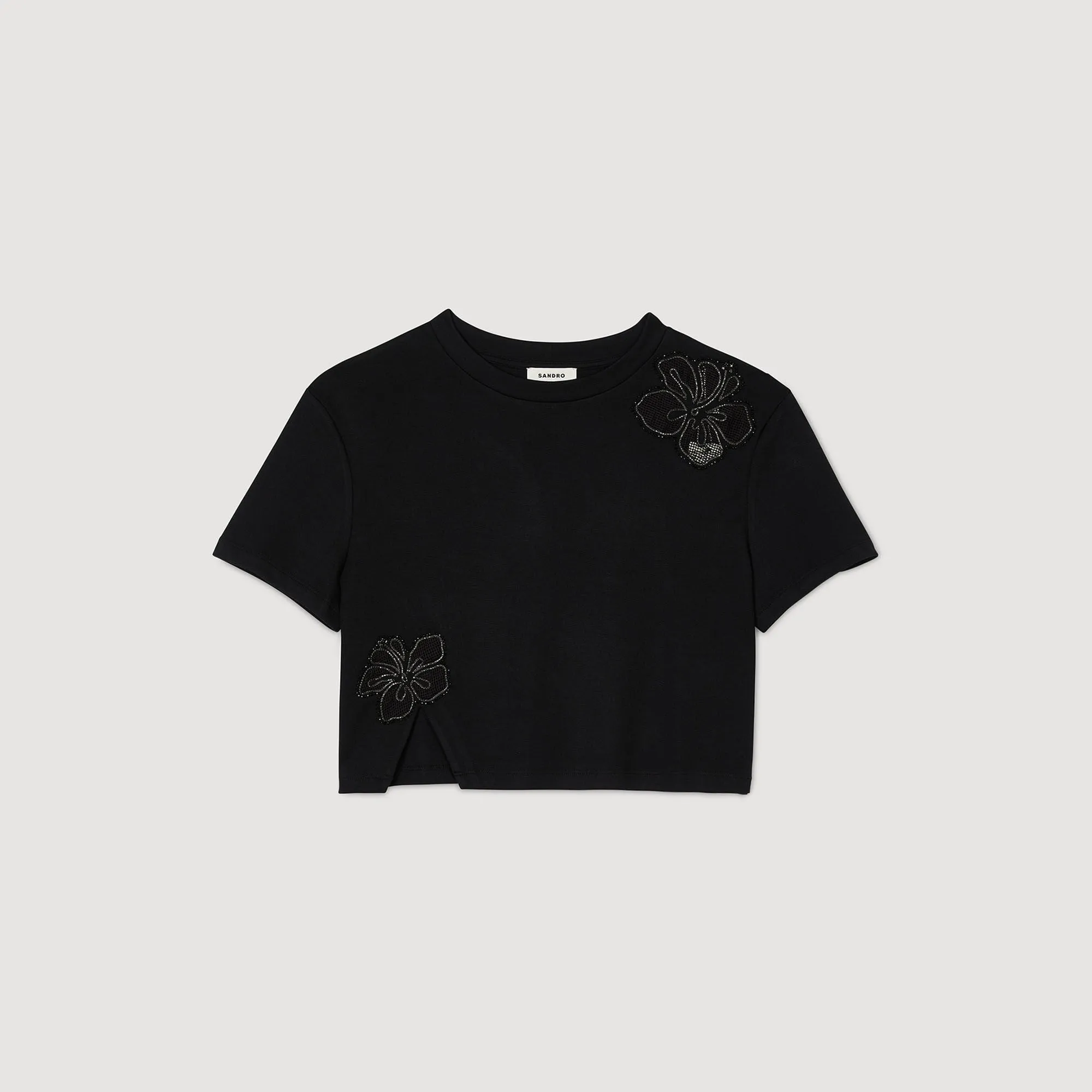 Macha Floral Embroidery T-Shirt Black