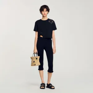 Macha Floral Embroidery T-Shirt Black