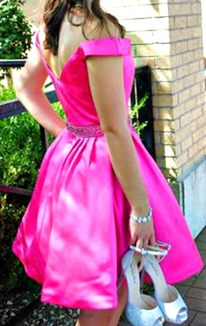 MACloth Off the Shoulder Satin Burgundy Prom Homecoming Dress Pink Formal Party Gown