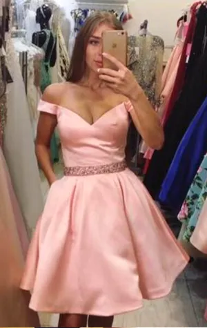 MACloth Off the Shoulder Satin Burgundy Prom Homecoming Dress Pink Formal Party Gown