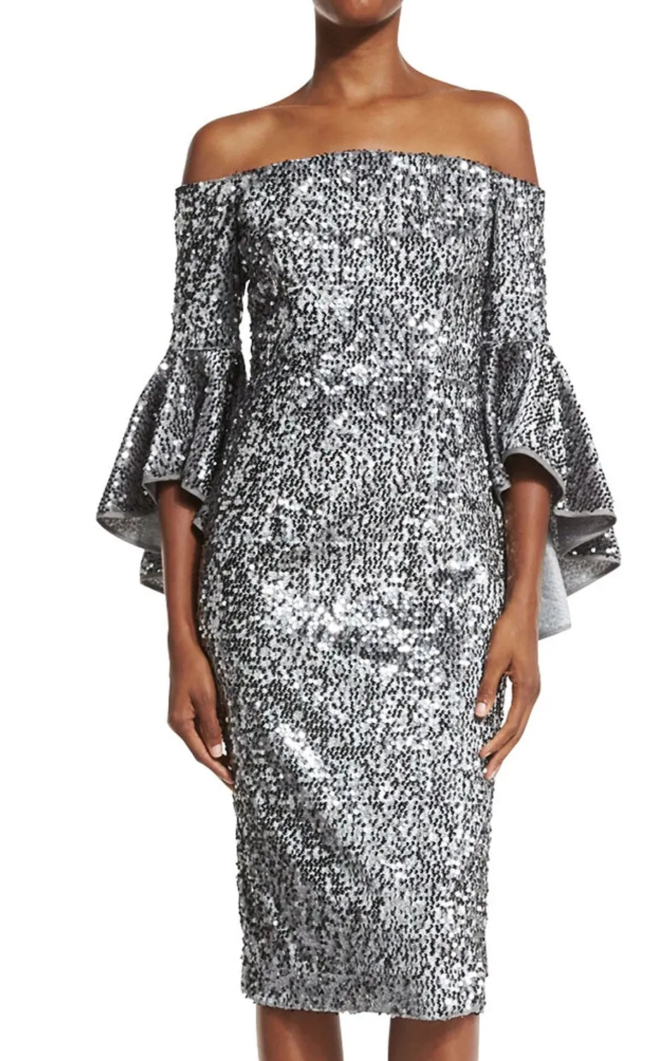 MACloth Off the Shoulder Sequin Cocktail Dress Gray Formal Gown